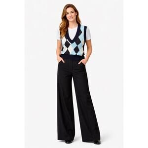 BCBGMaxAzria Cropped Fitted Angora and Wool V-neck Argyle Knit Sweater Vest Sz L